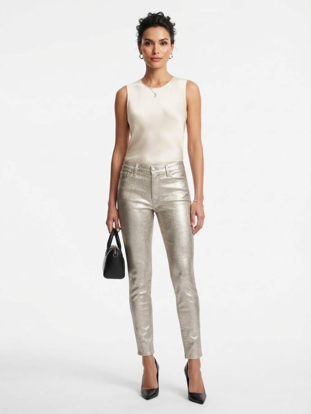 J Brand Metallic Silver Skinny Jeans Size 30 Made in California